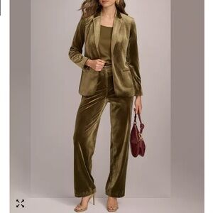New DKNY Olive velvet suit - Blazer SZ:10 Slacks SZ:12 Original Price $298